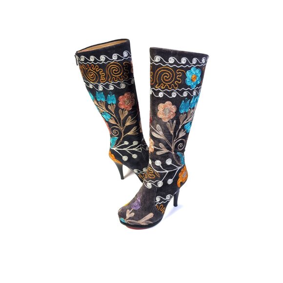 VTG DEMIR FLORAL EMBROIDERED Heeled BOOT Womens Size 36US 6